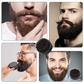WENJIA Brosse à Barbe en Bois pour Hommes Petite Brosse à Peigne à Barbe Ronde pour Hommes Outil de toilettage de Barbe avec 