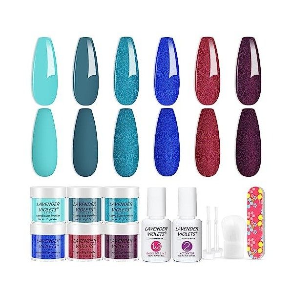 Lavender Violets Dip Powder Poudre, 20 Pcs Lot de Poudre Acrylique pour ongles avec Dipping Powder French Nails Kit Rouge jau