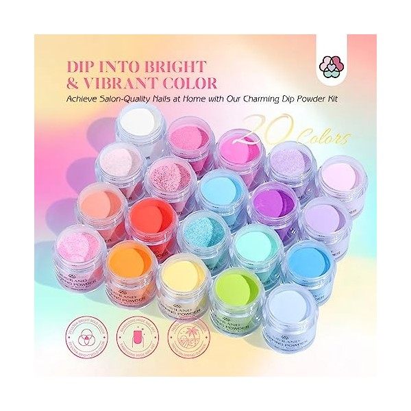 Saviland 20 Couleur Dipping Powder kit Complete, Kits de Trempage pour Manucure professionnel avec Activateur, Base & Top Coa