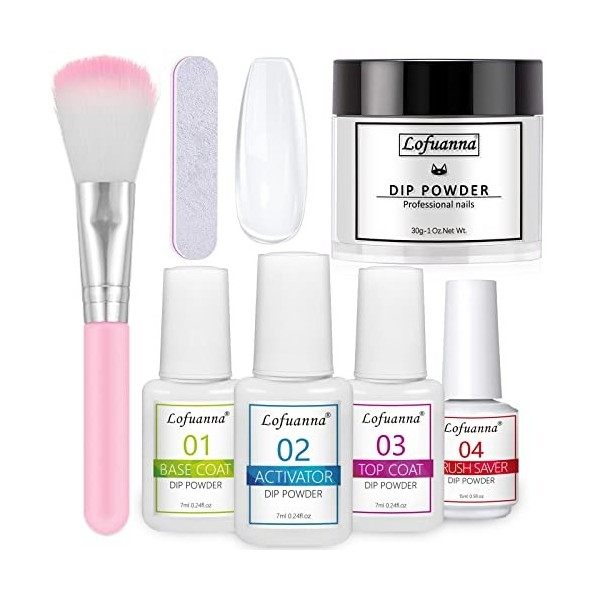 Lofuanna Kit de Poudre de Tremper,30g Transparente Poudre à Tremper pour Ongles,Dip Powder Manucure pour Ongles Français Kits