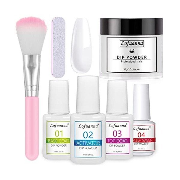 Lofuanna Kit de Poudre de Tremper,30g Transparente Poudre à Tremper pour Ongles,Dip Powder Manucure pour Ongles Français Kits