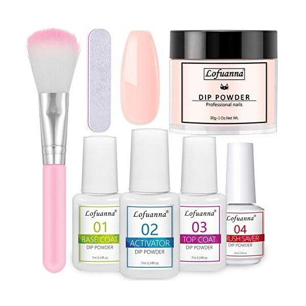 Lofuanna Kit de Poudre de Tremper,30g Transparente Poudre à Tremper pour Ongles,Dip Powder Manucure pour Ongles Français Kits