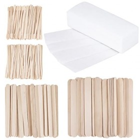 HAOTIAN-X Lot de 400 bandes de cire en bois - 300 petits moyens - Grand applicateur de cire en bois - Bâtons de cire à sourci