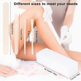 HAOTIAN-X Lot de 400 bandes de cire en bois - 300 petits moyens - Grand applicateur de cire en bois - Bâtons de cire à sourci