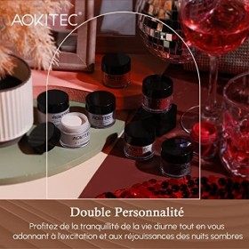 Aokitec 14Pcs Kit de Poudre à Ongles 8 Couleurs Baiser Passionné, Noir Blanc Paillette Poudre Acrylique Liquide avec Couche B