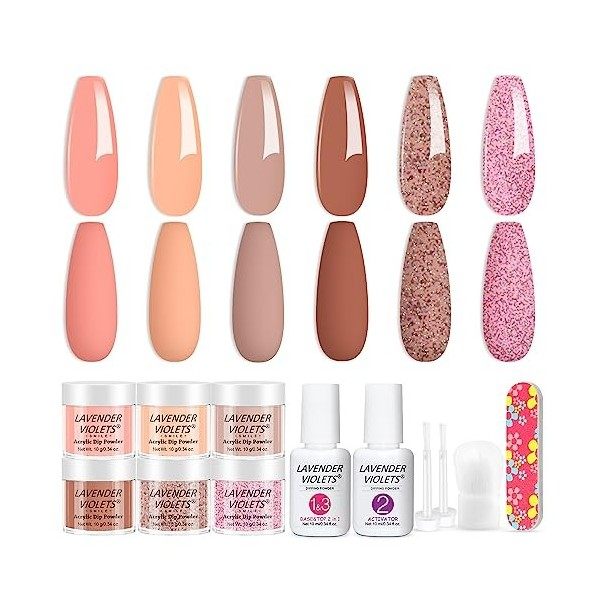 Lavender Violets 6 Couleurs Acrylique Trempage Poudre Système French Nail Manucure Trempage Poudre Poudre à Ongles Deux En Un