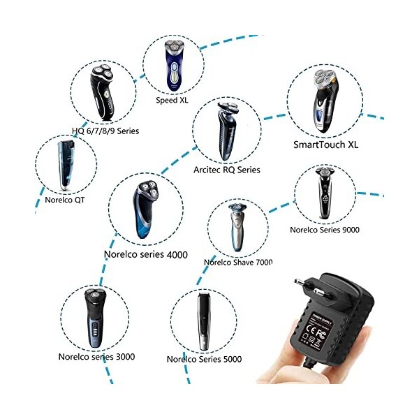 Chargeur 15V pour Philips Norelco Series HQ8505 Serie 3000 5000 7000 9000 at-Serie, Quadra, Cool Skin, Sensotec, Arcitec Adap