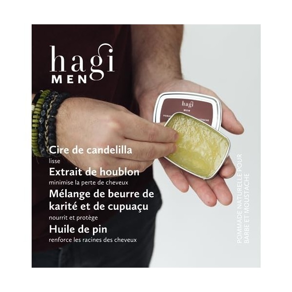 Hagi Whisky Barber Baume pour Barbe et Moustache, pour la Coiffure, à lExtrait de Houblon, Beurre de Cupuacu, Huile de Pin e