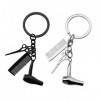 EMSea Lot de 2 porte-clés 3 en 1 avec pendentif en forme de peigne pour coiffeur - Argenté et noir, Argenté et noir., taille 