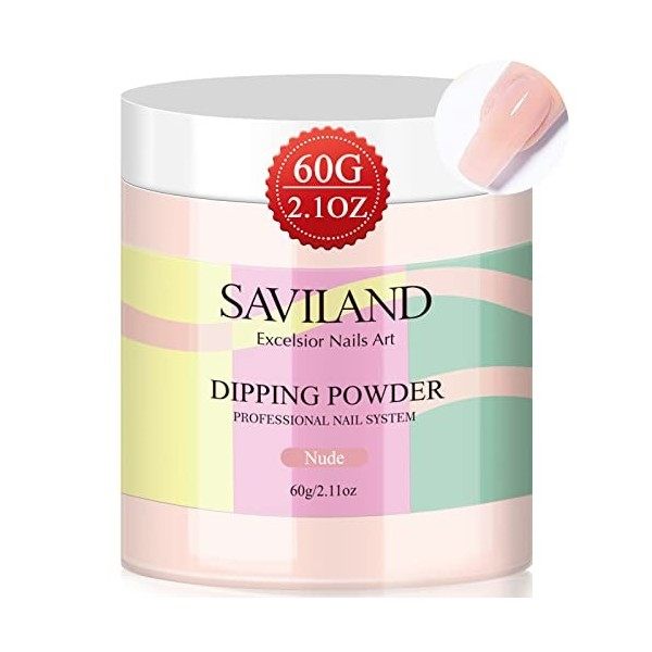 Saviland 60g Poudre à Tremper Nudes - 2.1oz Grande Bouteille Poudre à Tremper les Ongles French Nail Art Starter Manucure, Re