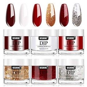 Vishine Kit de Poudre de Trempage, 6 Couleurs Dipping Powder Nails Kit 18g/pot,avec 4 Liquides Acryliques Base Top Coat, Acti