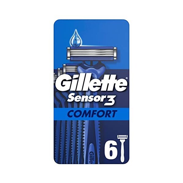 Gillette Sensor3 Comfort, Rasoirs Jetables Pour Homme, Rasoirs Pour Homme Avec Bande Lubrifiante, Lot De 6