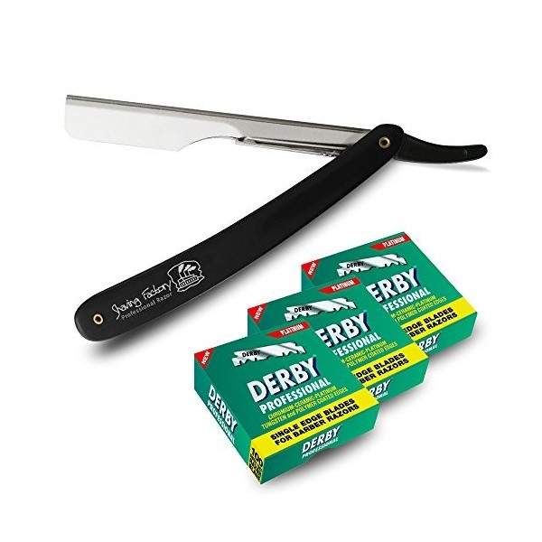 Traditional Shaving Kit. Straight Razor and 300 single edge Derby Professional