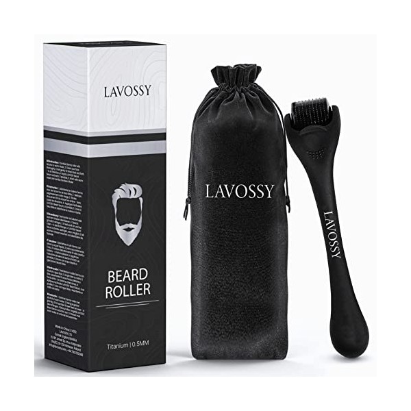 LAVOSSY Derma Roller pour la Croissance de la Barbe pour Hommes - Rouleau Derma de Qualité Suprême 0.5mm Aiguille en Titane, 