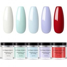 COSCELIA 5 couleurs Dipping Powder Nails Set avec base et top coat mat 2 en 1 pour salon de manucure à la maison DIY