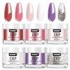 Vishine Kit de Poudre de Trempage, 6 Couleurs Dipping Powder Nails kit 18g/pot pour Ongles avec 4 Liquides Acryliques Base To