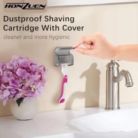 HONZUEN 2 Support pour Rasoir avec Couvercle,étanche à la Poussière,Support de Rasoir de Douche Mural,Support de Rasoir Auto-
