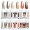 Vishine Poudre de Trempage, 6 Couleurs Dipping Powder Nails kit 18g/pot avec 4 Liquides Acryliques Base Top Coat, Activateur,