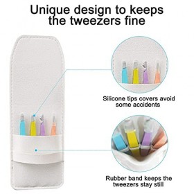 Lot de 4 pinces à épiler avec étui en cuir - Couleur pastel Ensemble de pincettes professionnelles en acier inoxydable