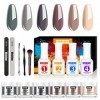 Poudre Acrylique pour Ongles kit, Vishine Dipping Powder Nails Kit, 6 Colors Poudre Ongle, 4 Gel Couche de Base & Finition, 