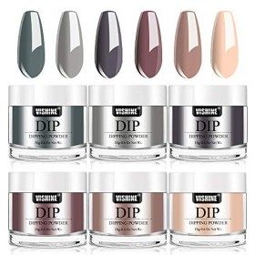 Poudre Acrylique pour Ongles kit, Vishine Dipping Powder Nails Kit, 6 Colors Poudre Ongle, 4 Gel Couche de Base & Finition, 