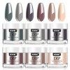 Poudre Acrylique pour Ongles kit, Vishine Dipping Powder Nails Kit, 6 Colors Poudre Ongle, 4 Gel Couche de Base & Finition, 