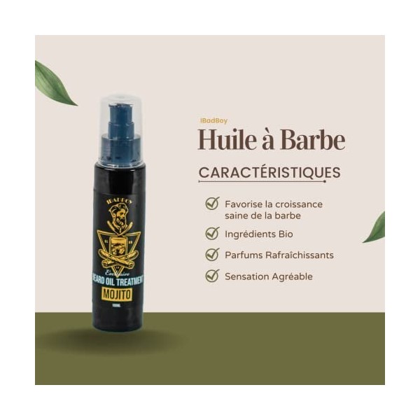 Huile Barbe Homme Bio IBadBoy 100 ml ,Soin Visage Homme Pour lEntretien et la pousse rapide de la Barbe, Pour Barbes Courte