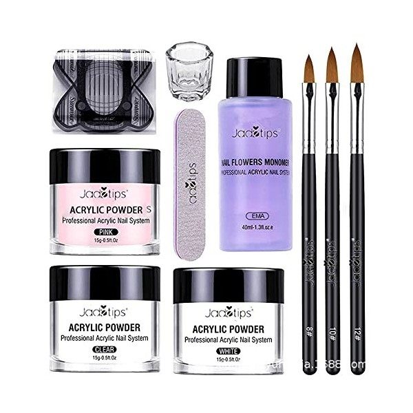 JoCome Dip Powder Poudre Kit Vernis en Poudre Complet,Poudre Acrylique Pour Ongles et Ensemble Liquide,Poudre Porcelaine Ongl