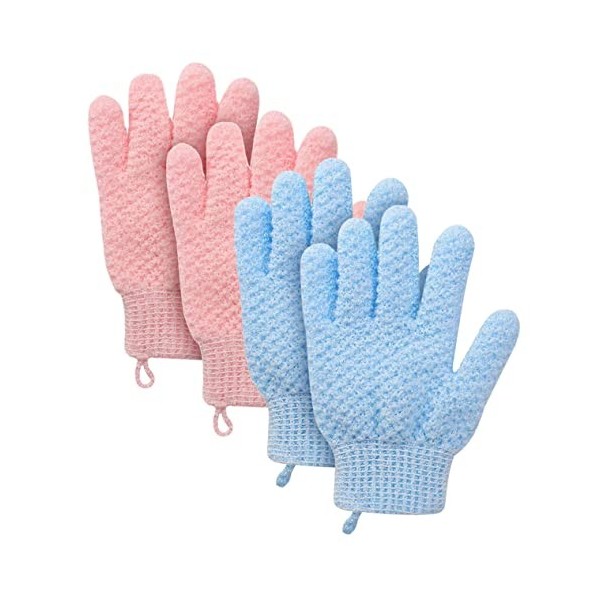 FRCOLOR Lot de 4 gants de bain exfoliants pour le corps - Gants de bain - Laveur de visage - Gant de massage pour le dos - Ga