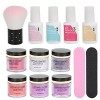 Nail Dip Powder Kit de Démarrage, 6 Couleurs de Poudre à Tremper pour Salon de Bricolage Nail Art Manucure avec Base Top Coat