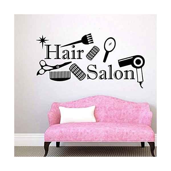 Ciseaux de coiffure peigne noir autocollant mural coiffeur Salon décoration vinyle autocollant mural 45X89 cm