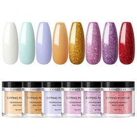 COSCELIA Dipping Powder Kit de poudre à ongles 8 x 10 g avec base 2 en 1 Base Top Coat Activator Manucure Kits