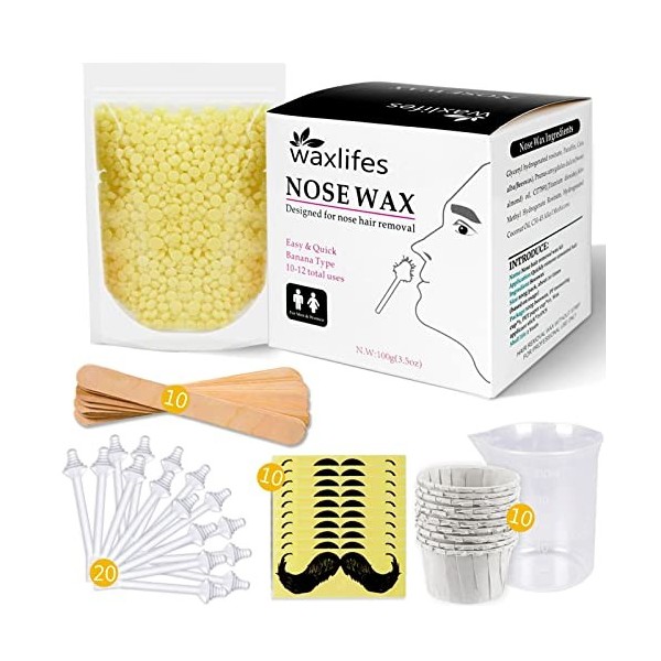 Nose Wax Kit de cire pour le nez pour hommes et femmes, 100 g de cire pour les poils du nez, 20 applicateurs à pointe sûre, 1