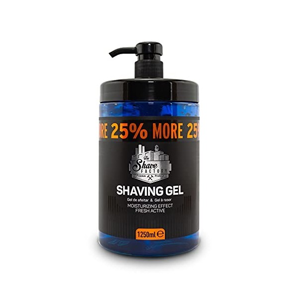 The Shave Factory Gel de rasage 1250 ml avec 25% plus gratuit – Effet hydratant frais actif – Produit pour barbiers professio