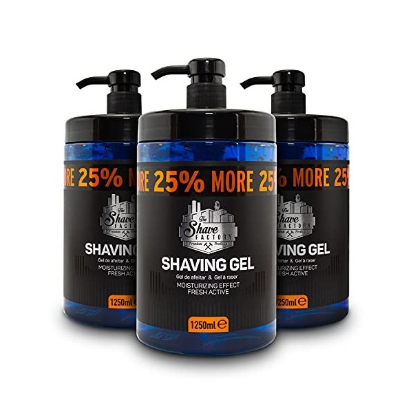 The Shave Factory Gel de rasage 1250 ml avec 25% plus gratuit – Effet hydratant frais actif – Produit pour barbiers professio