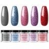 COSCELIA Dipping Powder Starter Kits 5 couleurs poudre à ongles avec base et top coat 2 en 1 mat pour le système de conceptio