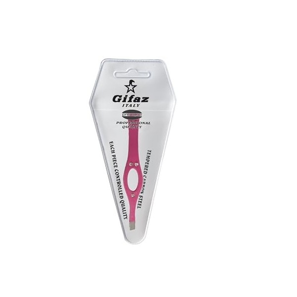 Gifaz – Pince à épiler professionnelle rose pour sourcils – Avec 3 Strass Swarovsky – Lame oblique