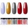 COSCELIA 5 couleurs Dipping Powder Starter Kits avec base et top coat mat 2 en 1 pour le système de nail art DIY