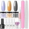 COSCELIA Kit de poudre de trempage 3 couleurs avec base top coat mat Activator Manucure Kits pour les amateurs dongles