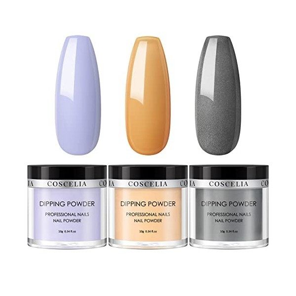 COSCELIA Kit de poudre de trempage 3 couleurs avec base top coat mat Activator Manucure Kits pour les amateurs dongles