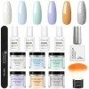 COSCELIA Kit de poudre à ongles 6 couleurs avec base de finition, activateur et pinceau à ongles pour le bricolage à la maiso