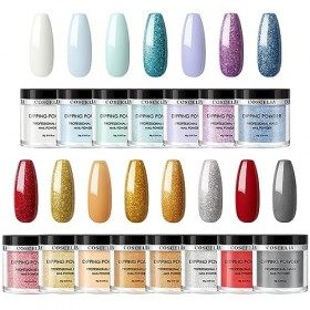 COSCELIA Dipping Powder Kit de poudre à ongles 15 couleurs avec base top coat, activateur et pinceau à ongles Kit de démarrag