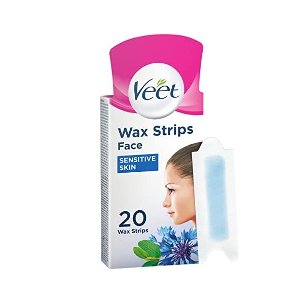 Veet Bandes de cire prêtes à lemploi pour le visage Peaux sensibles, lot de 20