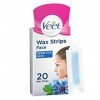 Veet Bandes de cire prêtes à lemploi pour le visage Peaux sensibles, lot de 20