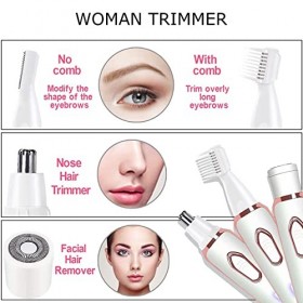 Rasoir électrique pour femme 4 en 1, tondeuse électrique pour femme à usage sec et humide pour les sourcils