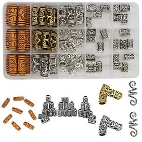 75 Pièces de Perles de Cheveux de Barbe en Argent et or Antiques, Accessoire de Perles de Tube de Tressage de Cheveux Dreadlo