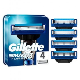 Gillette Mach3 Turbo Recharges De Lames De Rasoir Pour Homme, À 3 Lames, 4 Recharges De Lames, Lames Plus Résistantes Que L’A