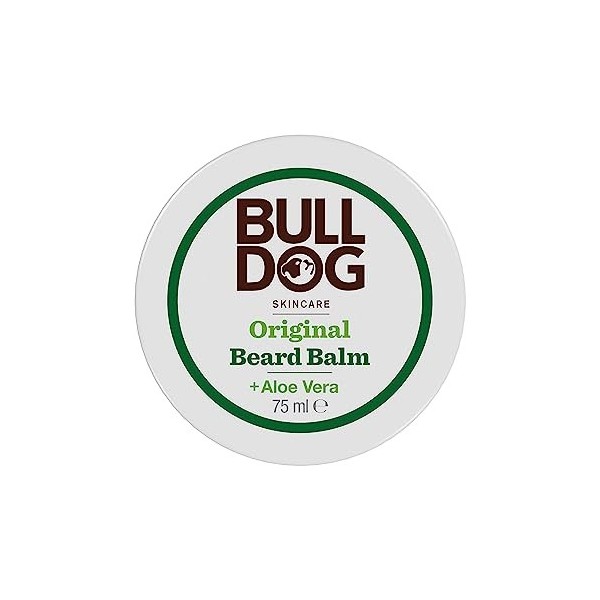 Baume à barbe Bulldog Skincare avec ingrédients naturels, aloe vera, huile de caméline et thé vert, 75 ml lemballage peut v