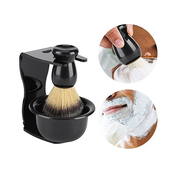 GOTOTOP 3 pièces Professionnel Hommes Rasage Brosse Support Ensemble Brosse Bol Support Noir ABS résine Barbe Outils de Netto