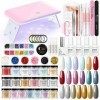 COSCELIA 19 couleurs Nail Dipping Powder Set Dipping-Maniküre-Sets avec Top&Base Coat Poudre scintillante avec 18W UV+LED Lam